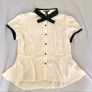 Cream & Black Peplum Blouse